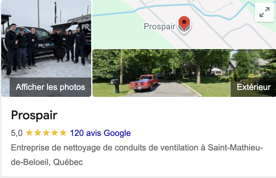 Fiche Google Prospair · 5,0 étoiles · 120 avis